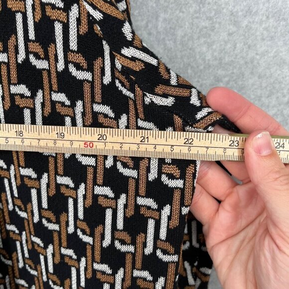 Chicos Chain Print Jacquard Long Cardigan Size L Black Brown Pockets Equestrian - Picture 10 of 11